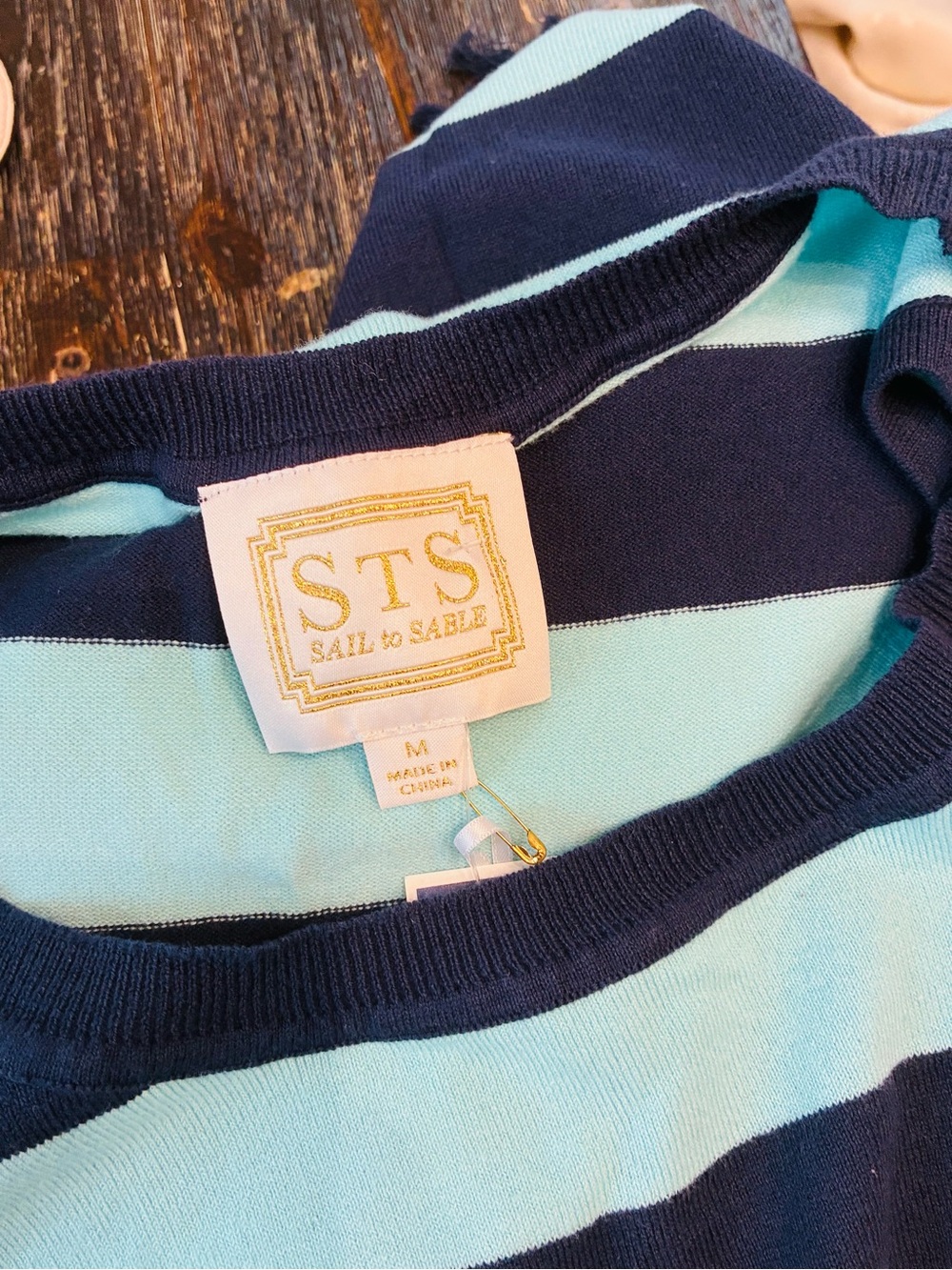 Sail to Sable Blue Stripe Fringe Sleeveless Knit Tank Top Medium Coastal Prep - Picture 5 of 5